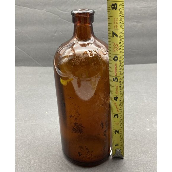 Vintage Oxol Bottle Amber Brown Glass 30s 40s 7.75” Tall Sediment Inside - Picture 7 of 10